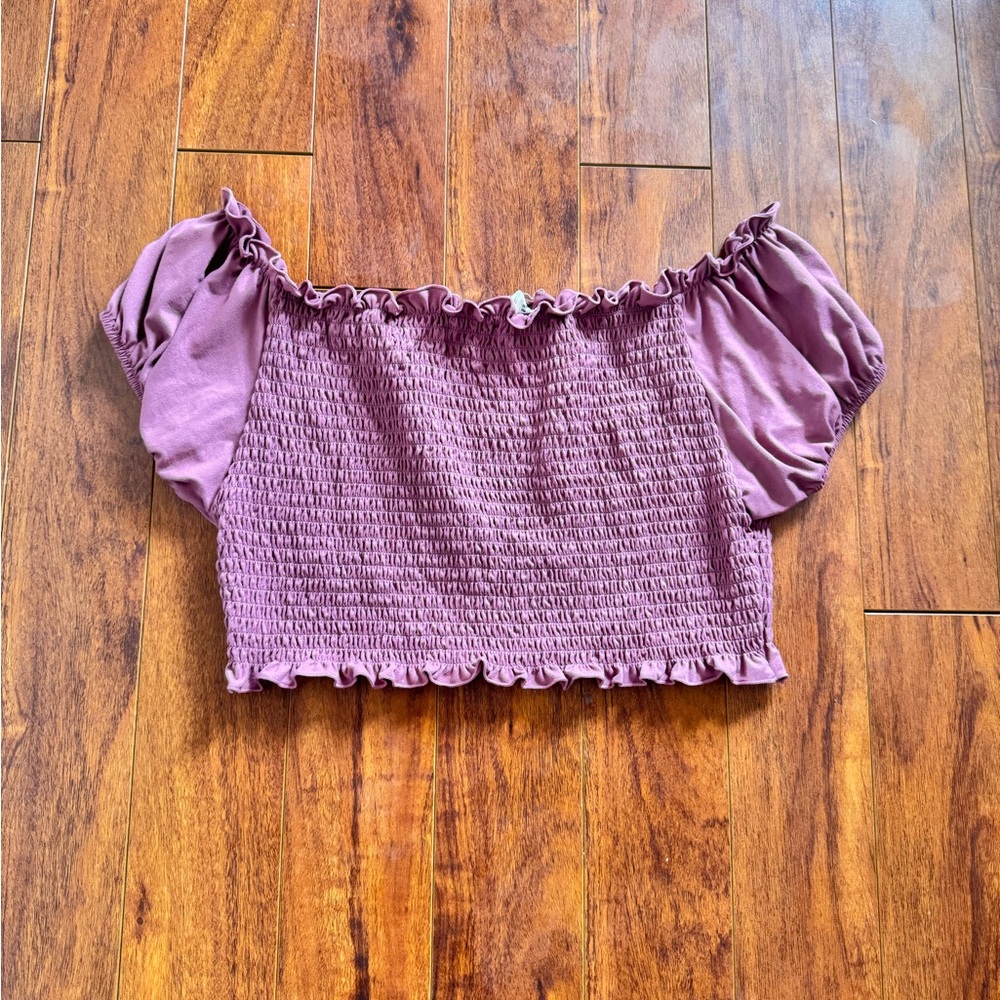 Indero Mauve Pink Smocked Off-Shoulder Crop Top